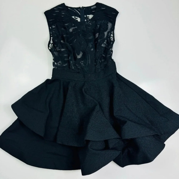ANGL Black Sheer Lace Embroidered Fit And Flare Dress Size Small - Picture 4 of 9